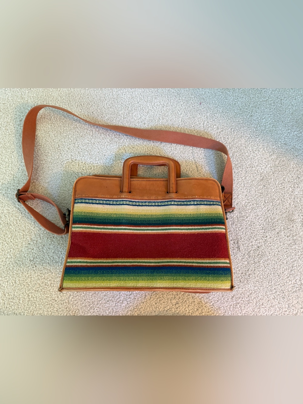 Pendleton Leather Crossbody Bag | Tan Leather + Wool Stripe